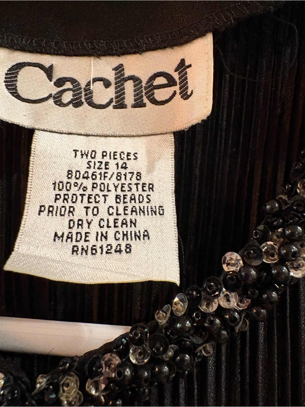 Vintage Cachet Black Pleated Beaded Neck Jacket Size 14 - Picture 2 of 4